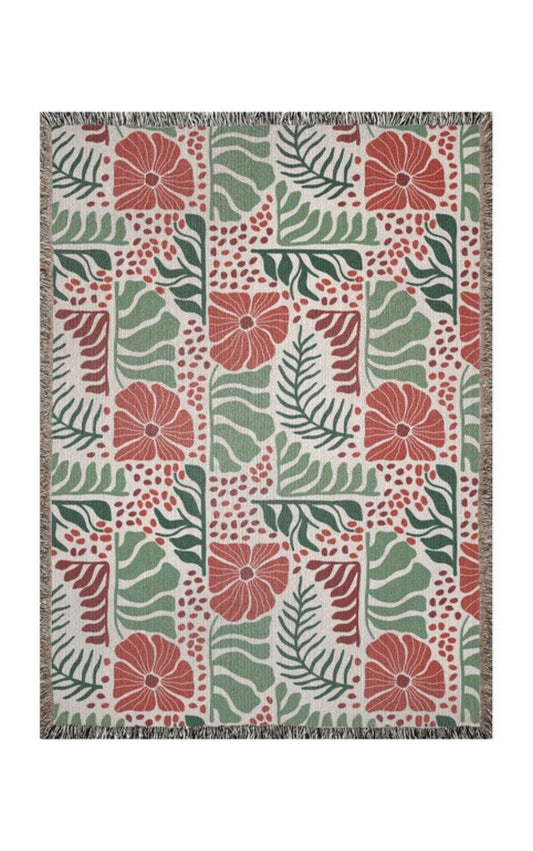 Abstract floral and leaves woven blanket 50x60” clearance