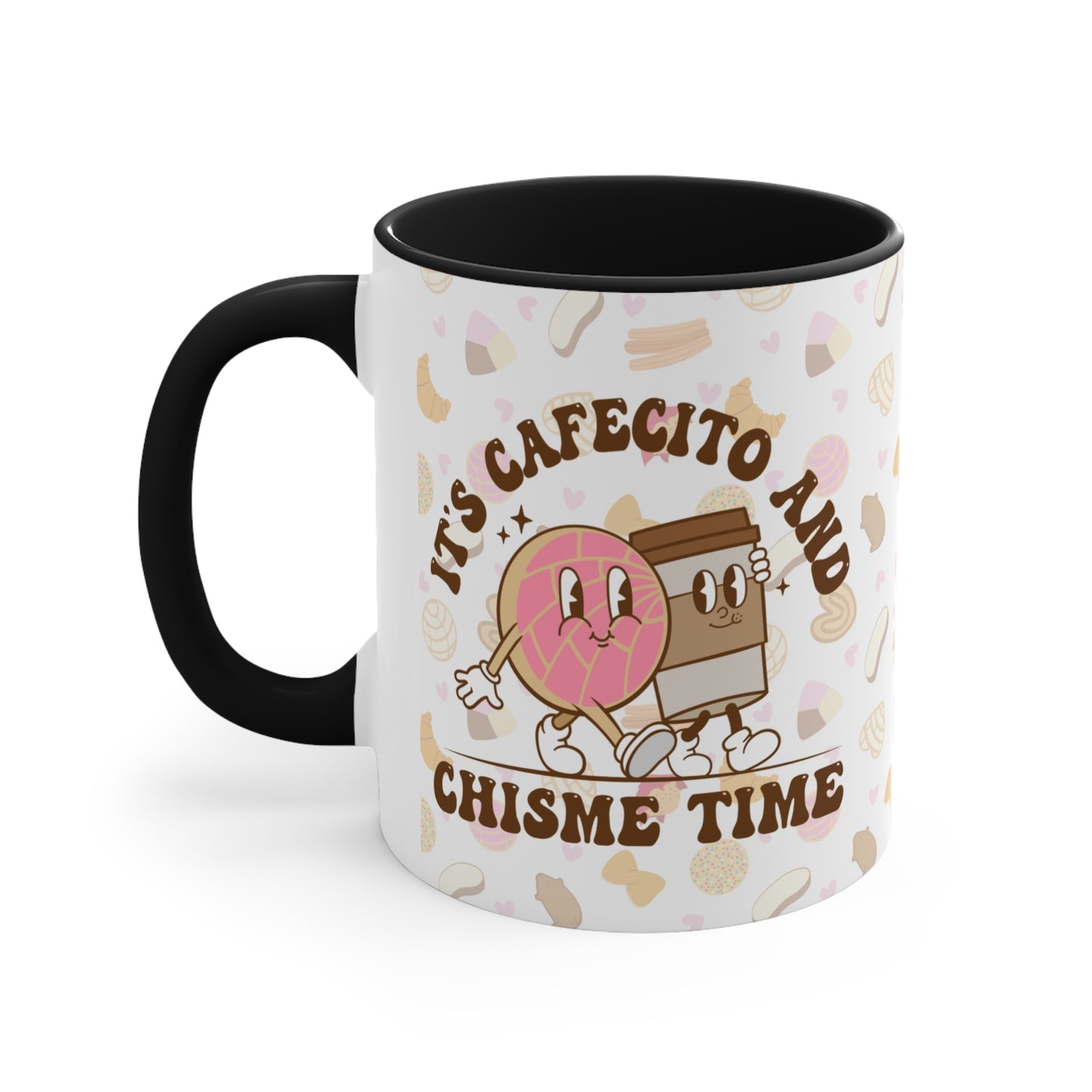 Cafecito y chisme time Coffee Mug, 11oz for Mexican and Latin friends. Concha coffee mug.