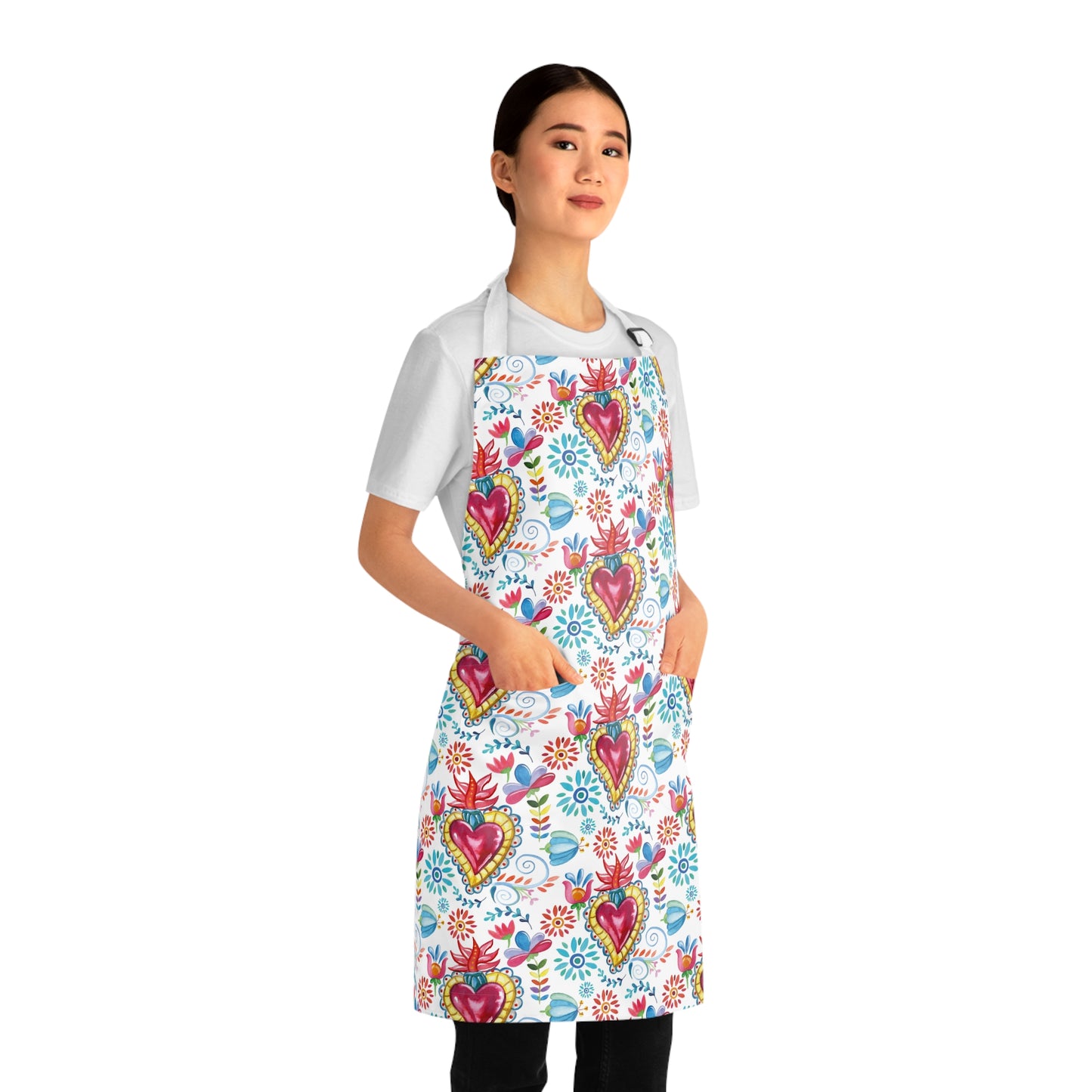 Milagritos mandil for her. Sacred hearts Apron. Mexican gift ideas for Mexican mom, Mexican wife or comadre.