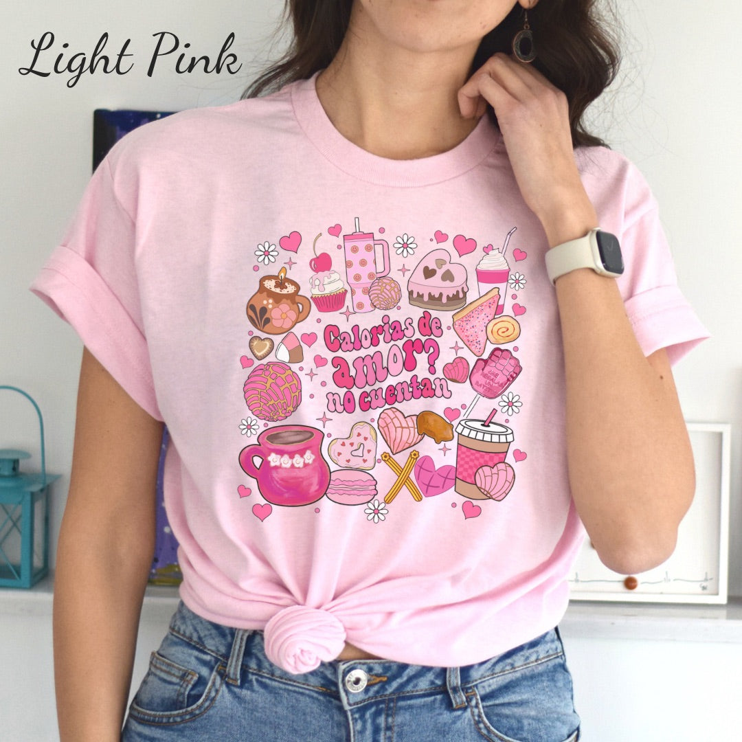 Calorias de amor no cuentan Unisex Heavy Cotton tshirt.  Mexican Valentines Day with conchas, pan dulce and Mexican snacks.