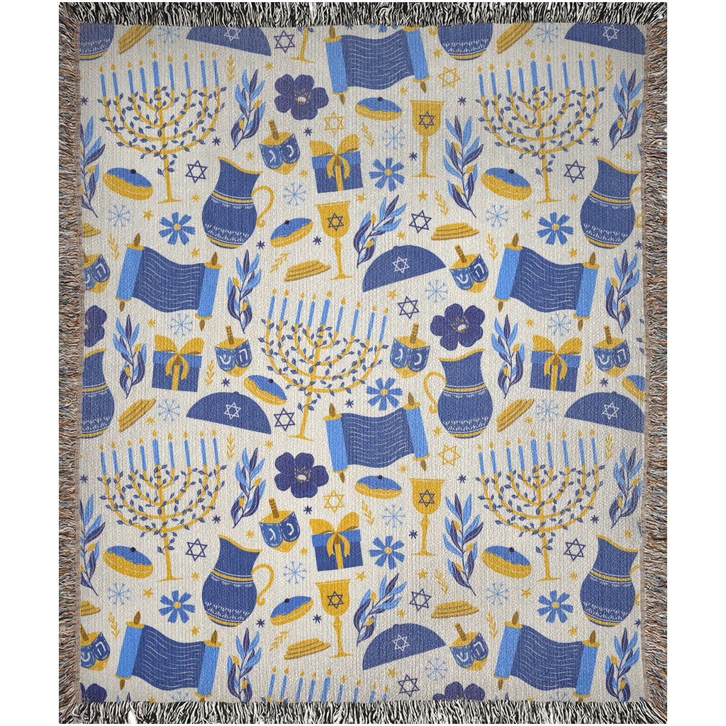 Elevate Your Hanukkah Home Decor with our Exquisite Hanukkah Cotton Woven Blanket  A Touch of Tradition and Warmth for the Festival of Light