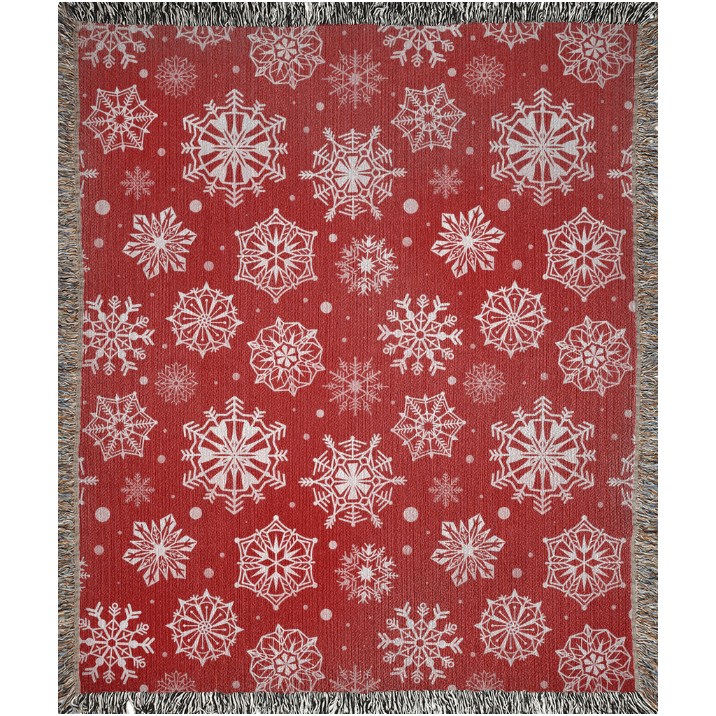 Red and white snowflakes Woven Blankets for holiday season. Christmas gift for family and friends.