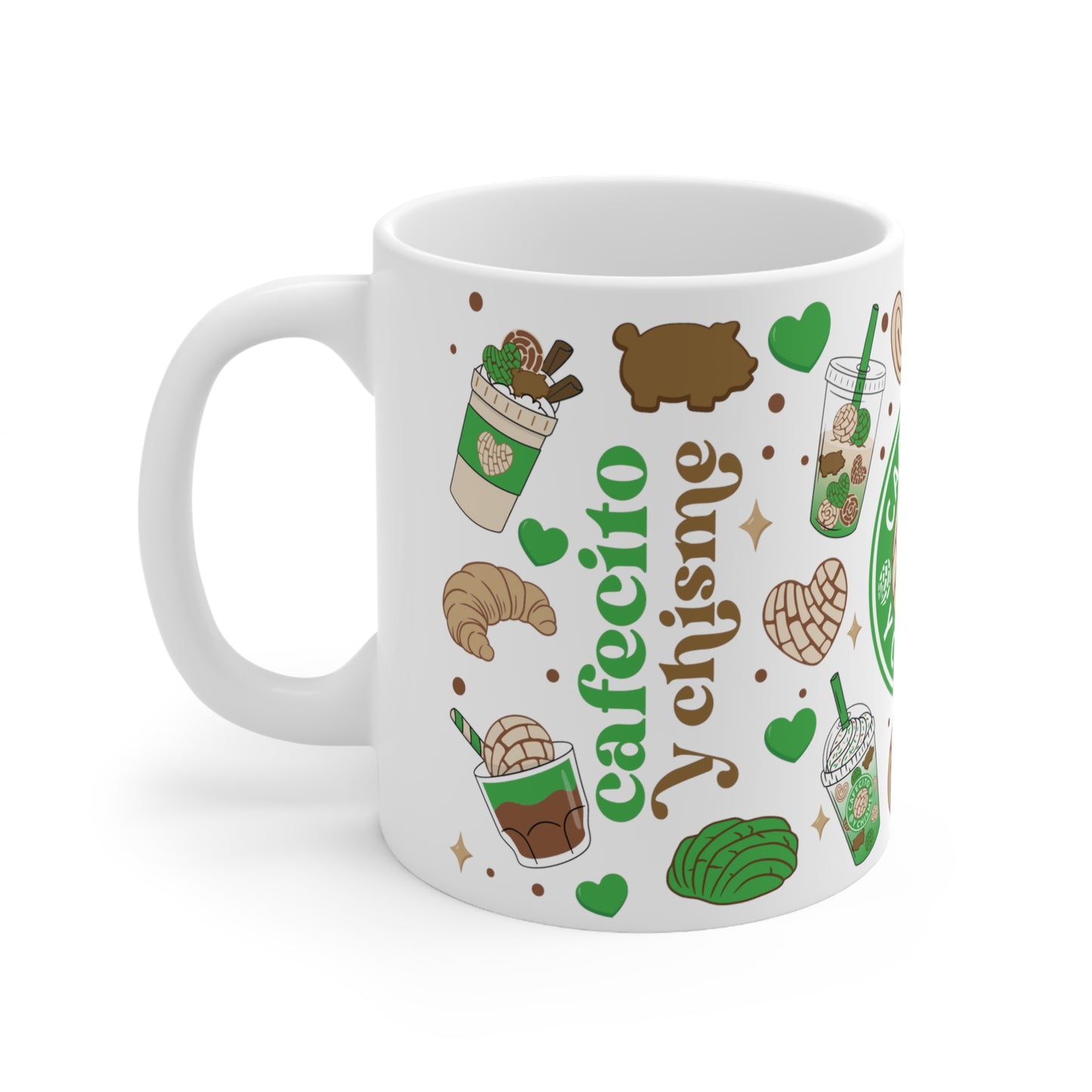 Green chismecito y cafe Ceramic Mug 11oz for comadres and best friends . Godmothers Christmas gift ideas. Navidad gift for Mexican family. Mexican coffee