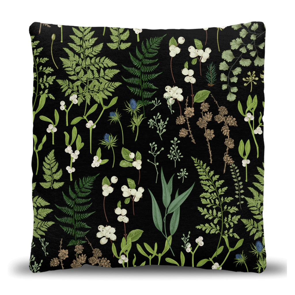 Botanical Woven Pillow with black background.