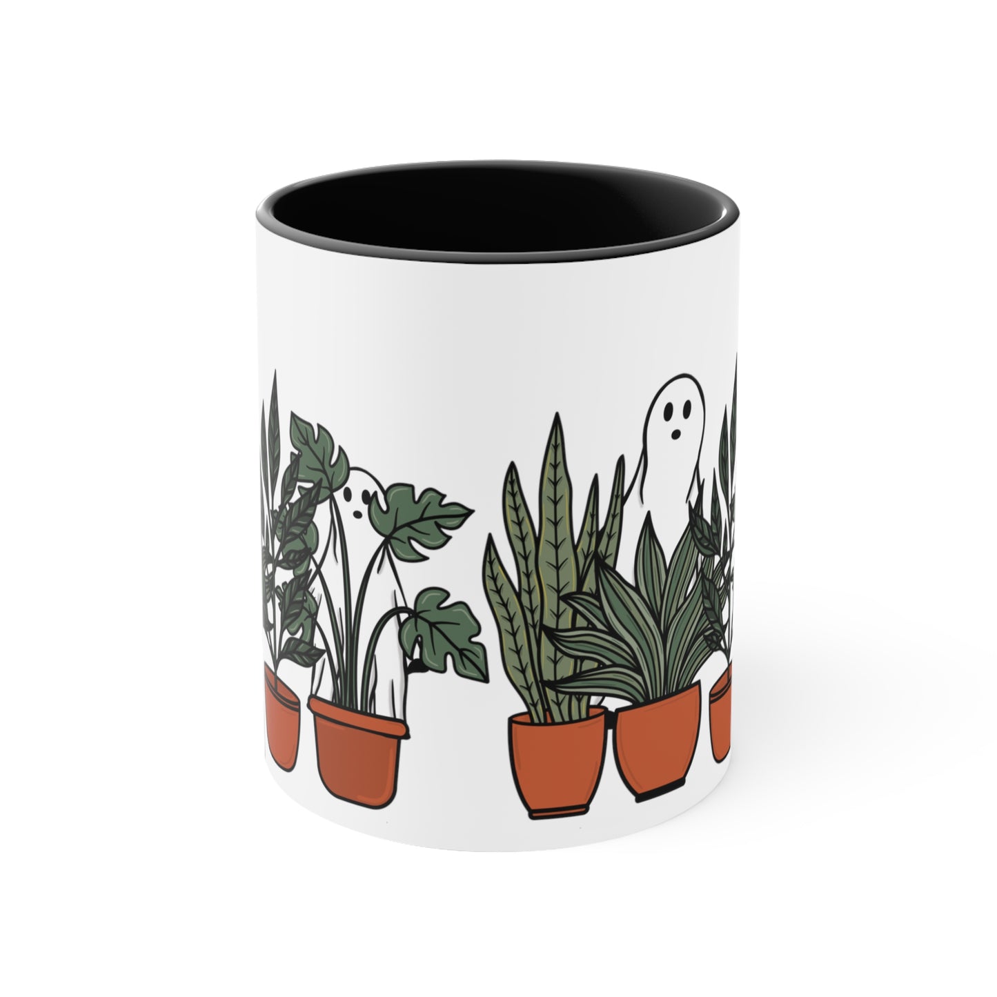 Potted plants and ghosts ceramic Coffee Mug, 11oz for him or her. Cute Halloween coffee mug with house plants for plant lady or plant daddy.
