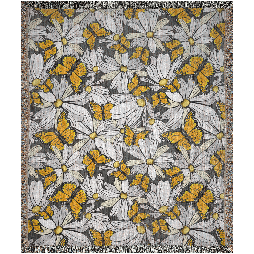 Monarch Butterfly Woven Blankets. White Flowers And Butterflies