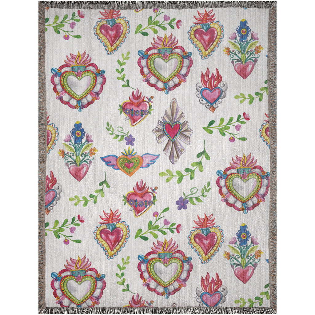 The Sacred Heart Mexican Folk Woven Blankets. Sagrado corazon Mexican folk art