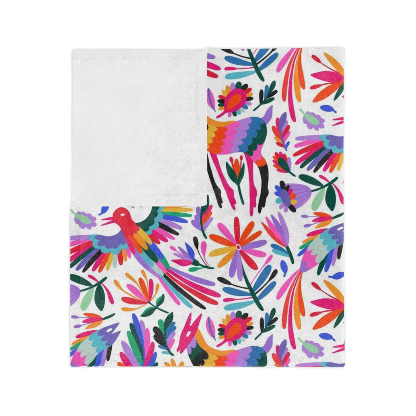 Otomi Velveteen Minky Blanket for Mexican home decor. Christmas gift for him or her. Mexican blanket with colorful Otomi art.
