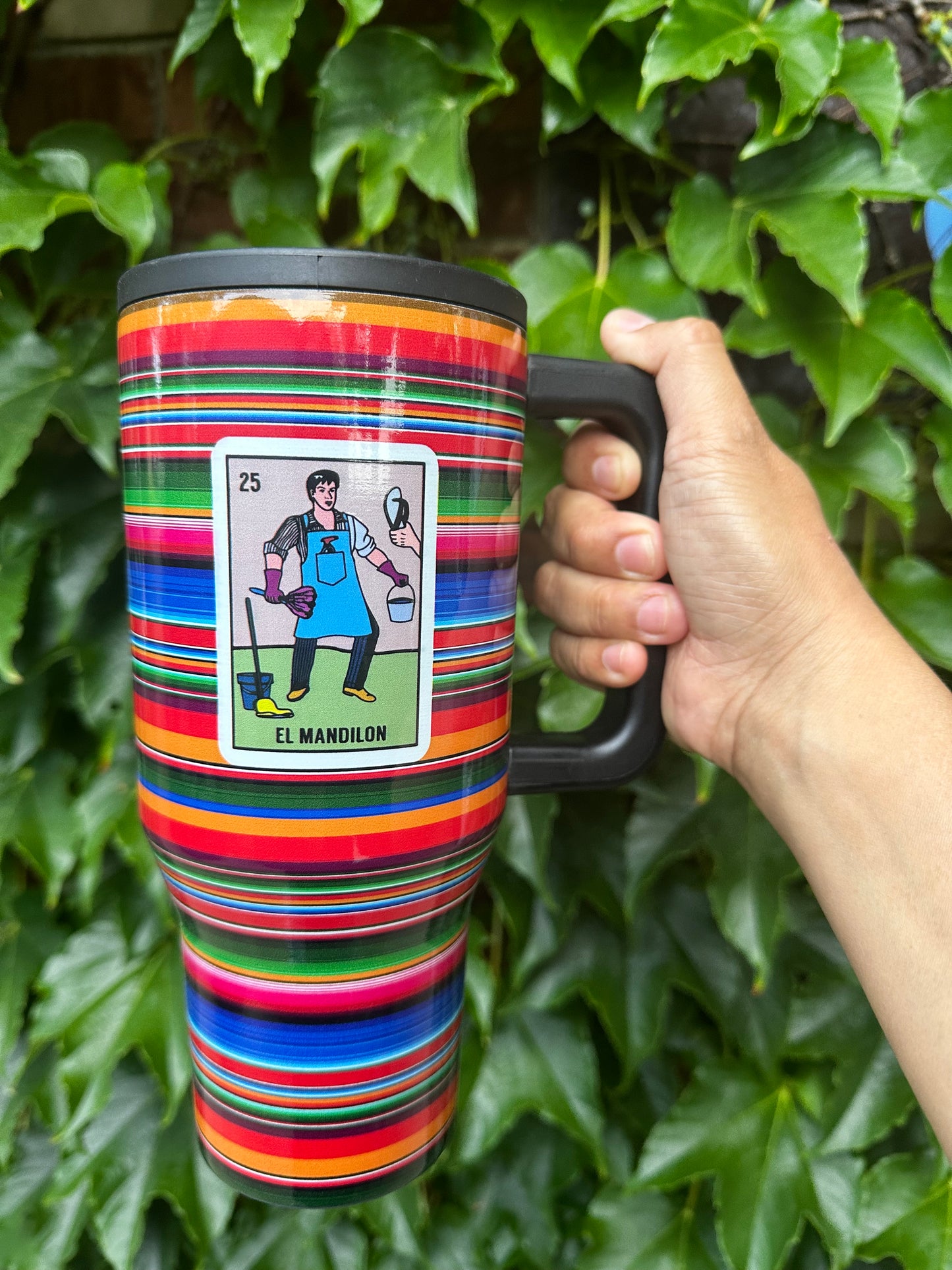 Mandilon tumbler for Mexican husband or Mexican dad. Funny Mexican mug for him. Stainless mug with flip straw