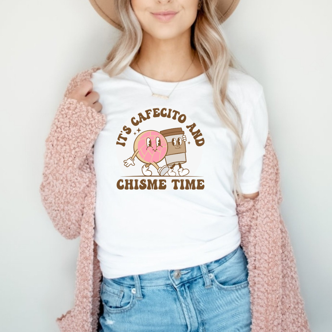 Cafecito y chisme time tshirt for Latina friend, Mexican best friend or comadre. Christmas gift for Mexican chismosa amiga.