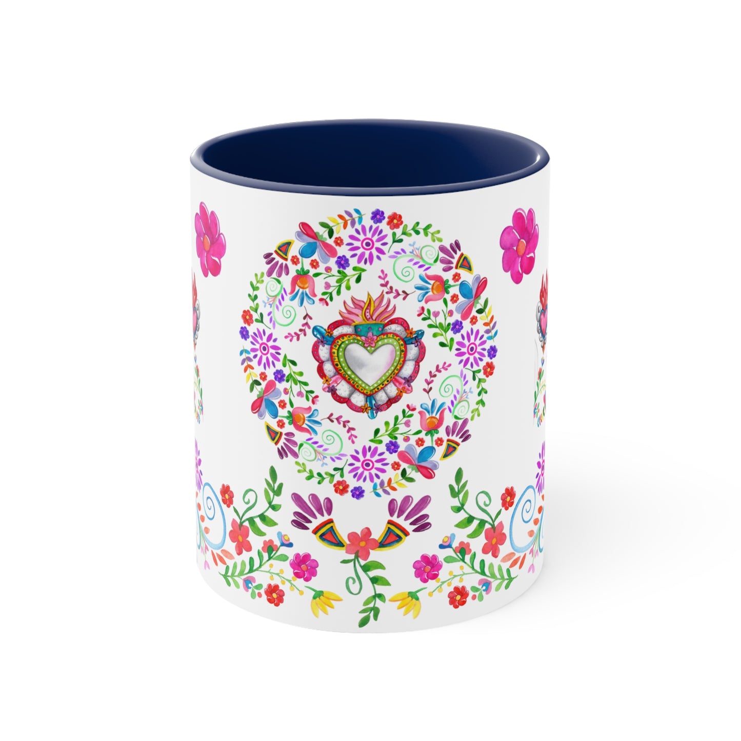 Sacred hearts Coffee Mug, 11oz. Milagritos coffee mug for Mexican friends. Mexican folk art mug for her.