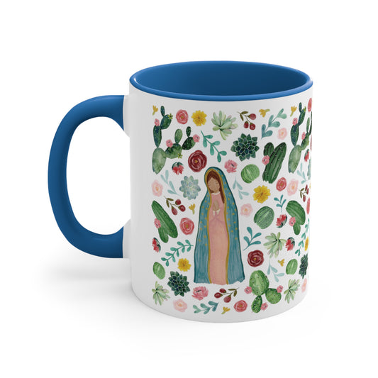 Virgencita de Guadalupe Coffee Mug, 11oz. Flowers and lady Guadalupe ceramic cup for her.