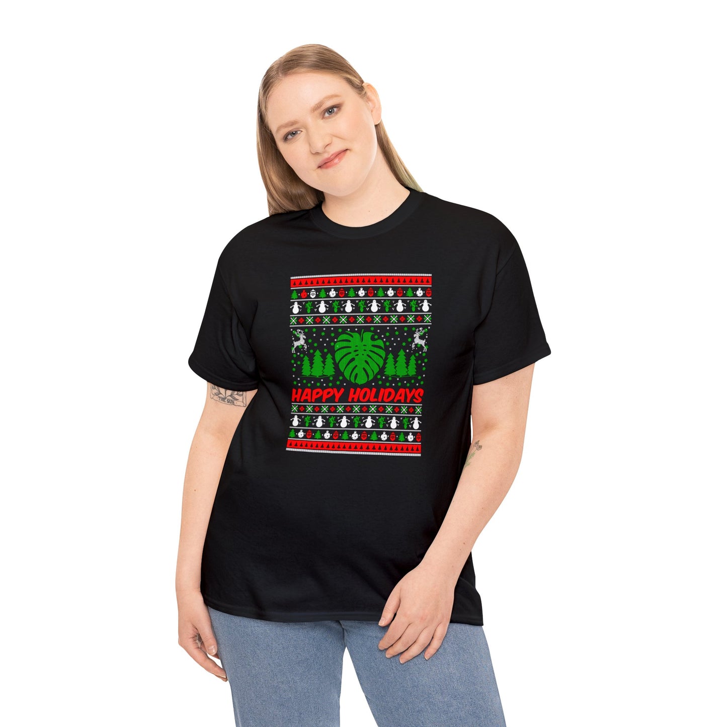 Happy holidays christmas ugly Sweater. Plant lover ugly sweater. Monstera leaf long sleeve. Plant dad christmas ugly sweater. Plant shirt
