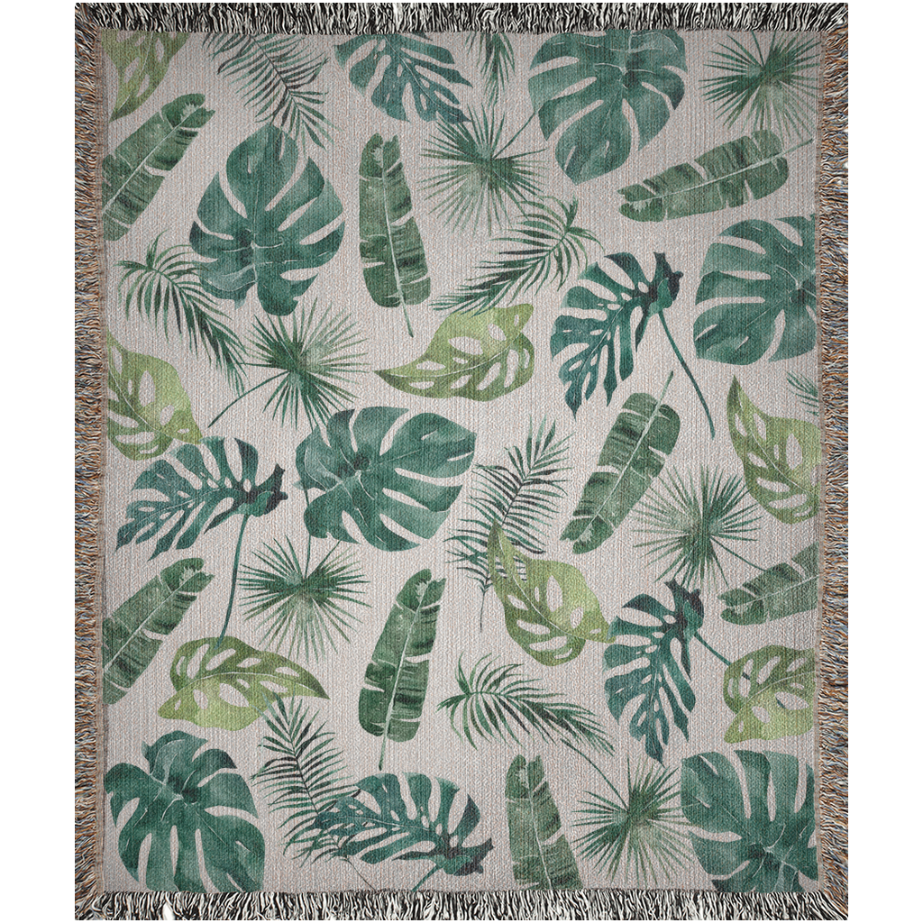Botanical Woven Blanket with tropical leaves perfect Gift For Plant Mama, Plant Lady. Monstera throw blanket