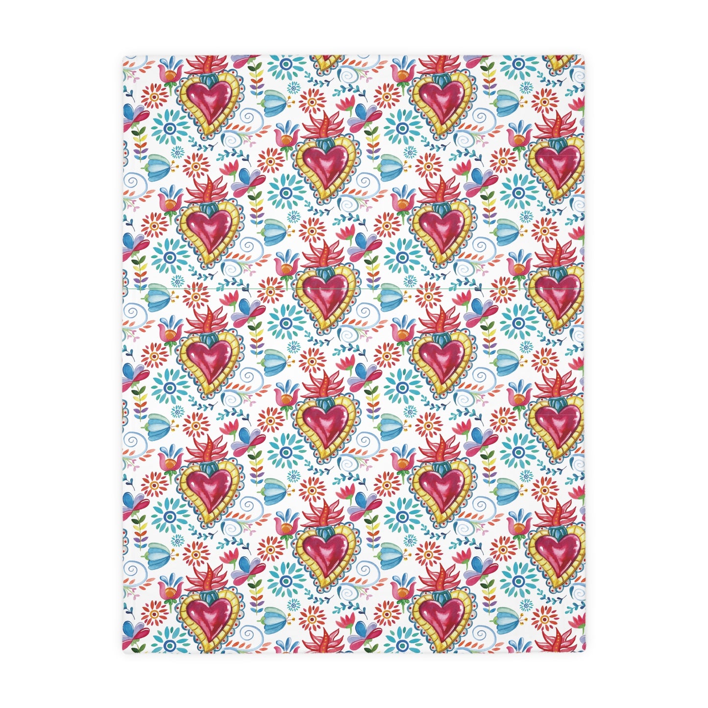 Milagritos blanket. Sacred hearts with blue flowers 80x60” soft blanket for Latin mom or Latina friend.