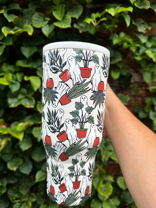 Potted Plants and Ghost Tumbler for Plant Lady, Plant Daddy and Halloween Lover - Drinkware - 32oz tumbler Bottle