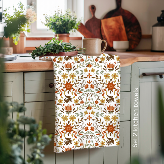 Latin floral kitchen towels. Set of 2 kitchen towels for Latin, Mexican or hispanic kitchen decor. Christmas gift for mom. Mexican flowers