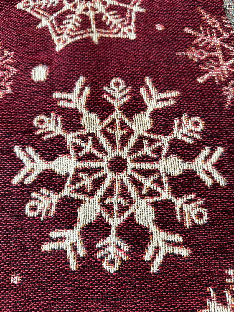 Red and white snowflakes Woven Blankets for holiday season. Christmas gift for family and friends.