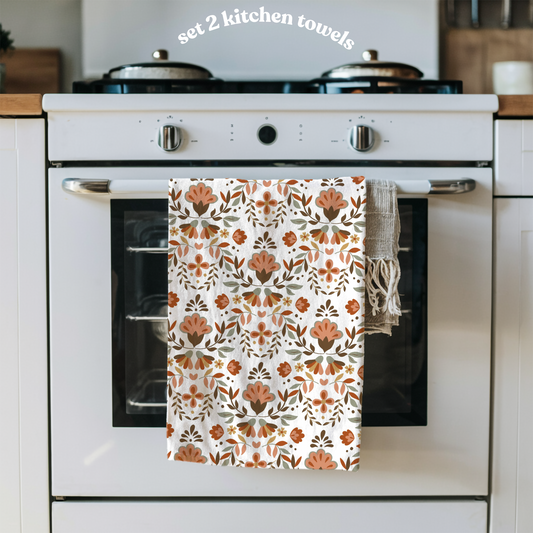 Hispanic floral kitchen towels. Set of 2 kitchen towels for Latin or hispanic kitchen decor