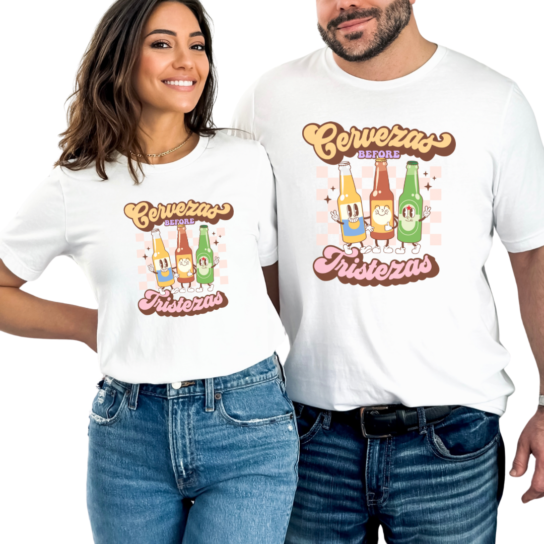 Cerveza before tristeza Unisex Heavy Cotton shirt for Mexican or borracho. Funny mexican shirt for her or him. Mexican beers. Vintage beer.