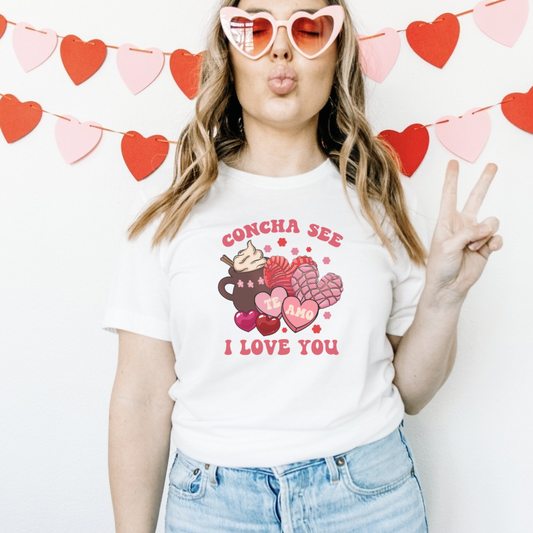 Concha see I love you Unisex Heavy Cotton Tee. Mexican tshirt for san Valentine’s Day. Hispanic merch for her. Concha y cafecito.