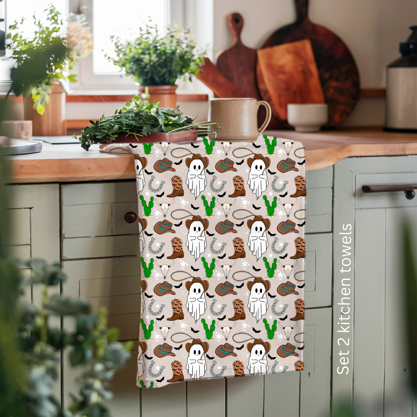 Western ghost kitchen towel. Set of 2 cotton tea owels.