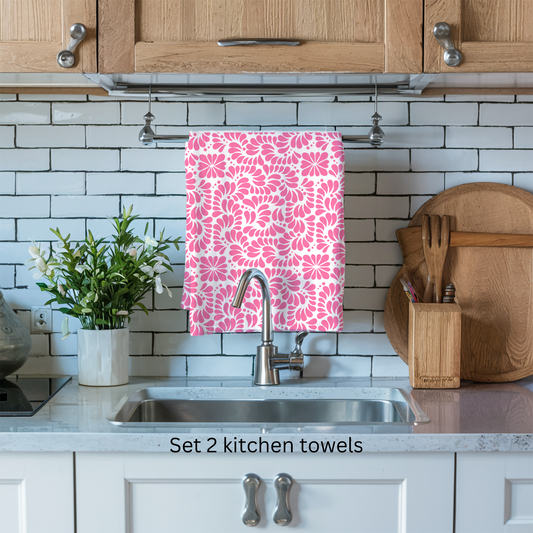 Pink Mexican Kitchen Towel – set of two cotton Tea Towel – Flour Sack Dish Towel for Mexican  Aesthetic Kitchen Decor