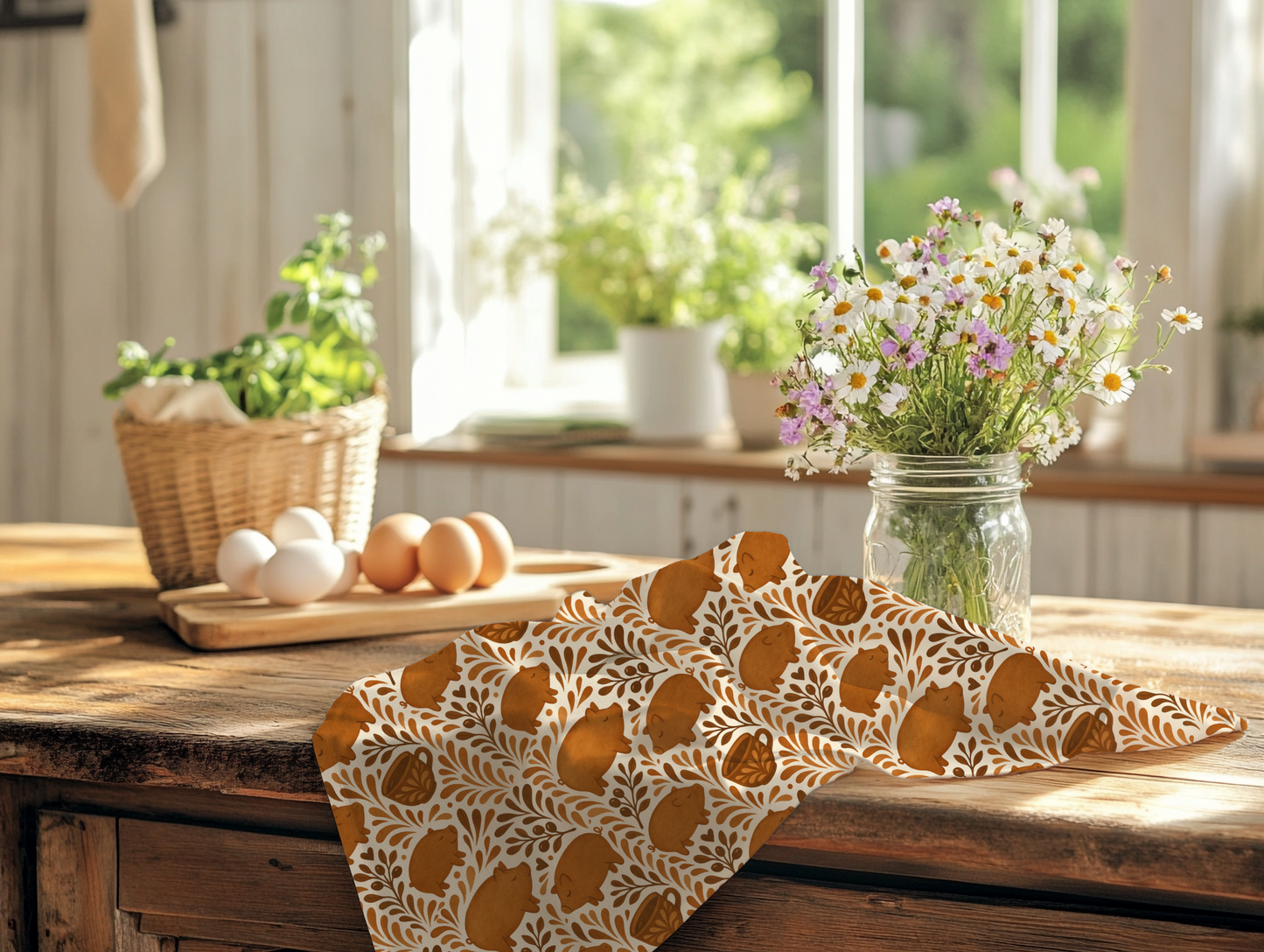 Mexican Marranito kitchenTowels – Set of 2 Cotton puerquitos Towels with Talavera-Inspired Design