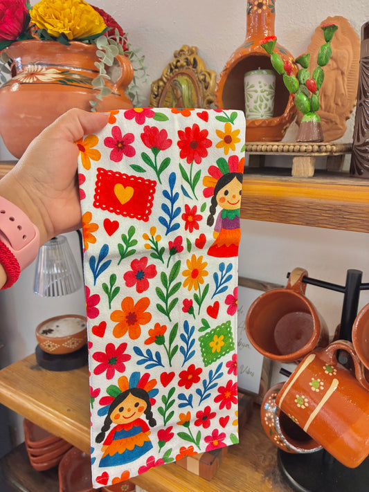 Muñeca lele kitchen towels. Set of 2 Mexican towels for Mexican kitchen decor