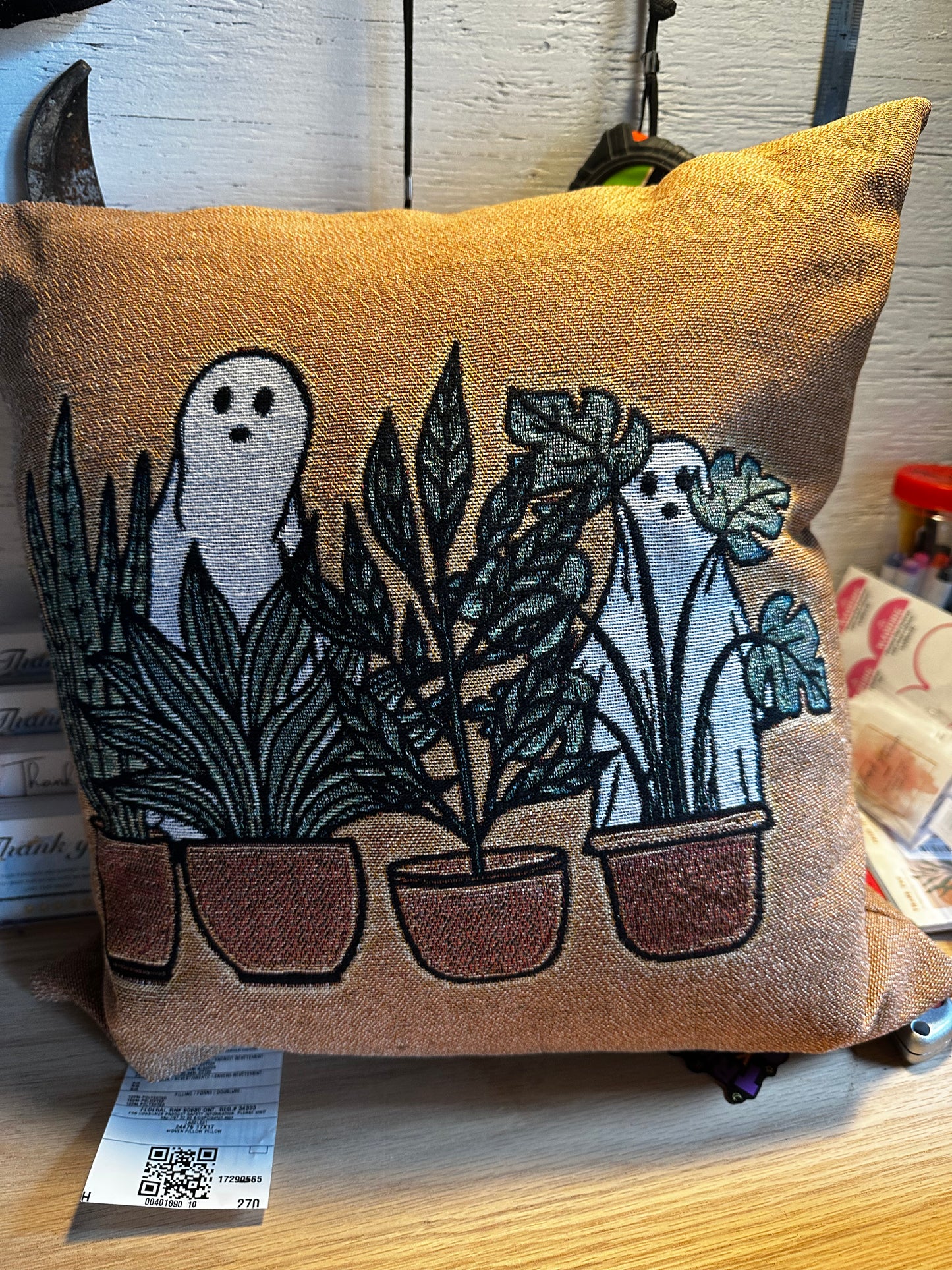 House plants and ghosts woven pillow