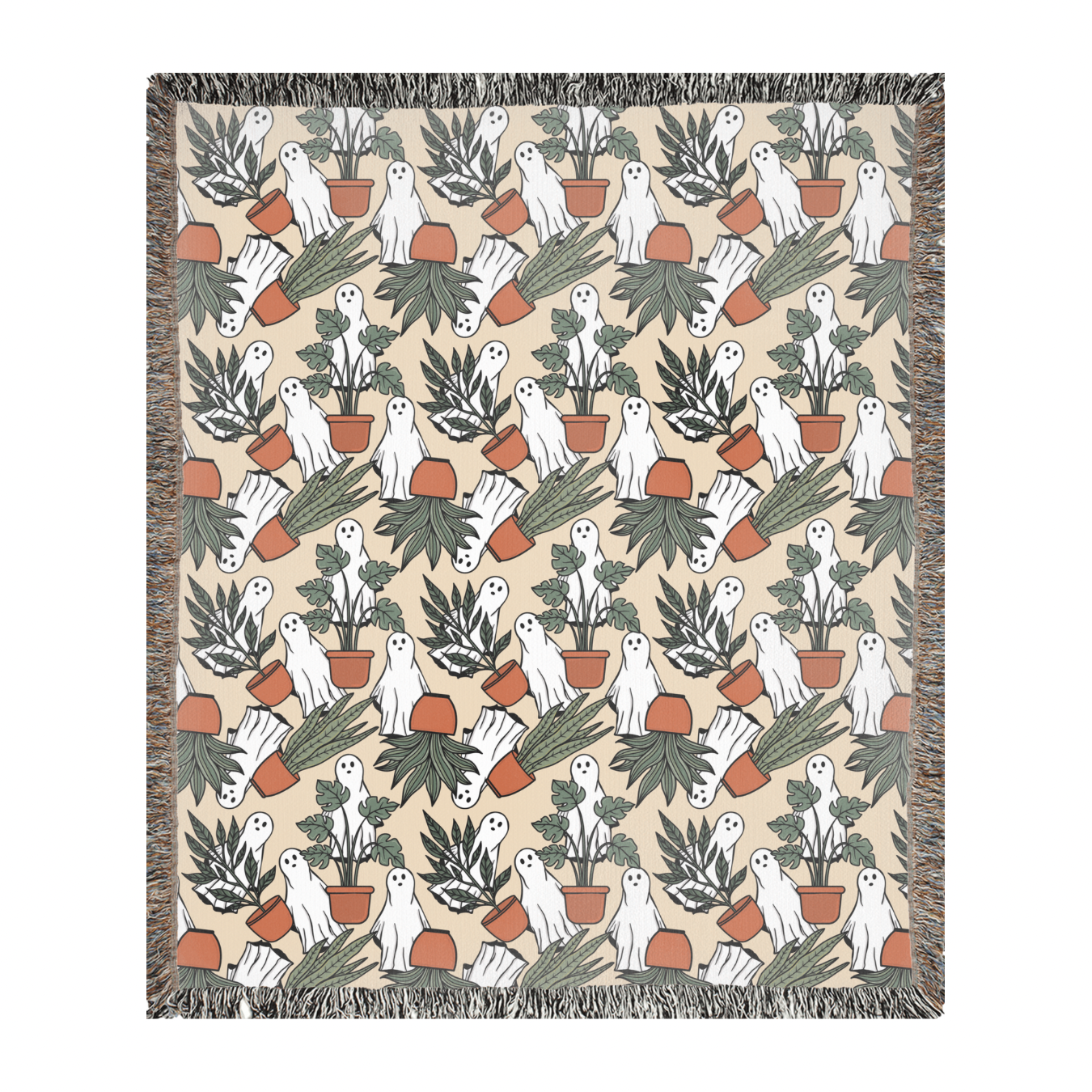 Potted plants and ghosts woven blanket 50x60” clearance
