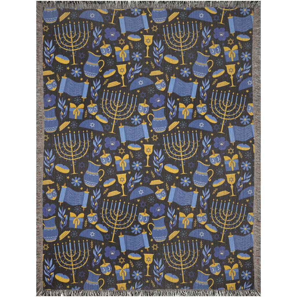 Hannukah home decor. Celebrate Hanukkah in Style with a cute Cozy Cotton Woven Blanket, The Perfect Addition to Your Festival of Lights.