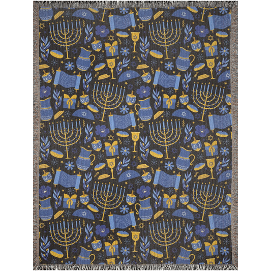 Hannukah home decor. Celebrate Hanukkah in Style with a cute Cozy Cotton Woven Blanket, The Perfect Addition to Your Festival of Lights.