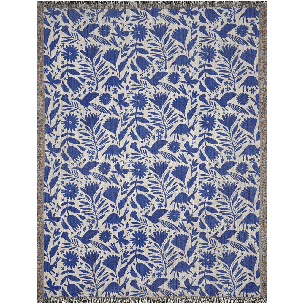Blue Otomi woven blanket for Mexican decor