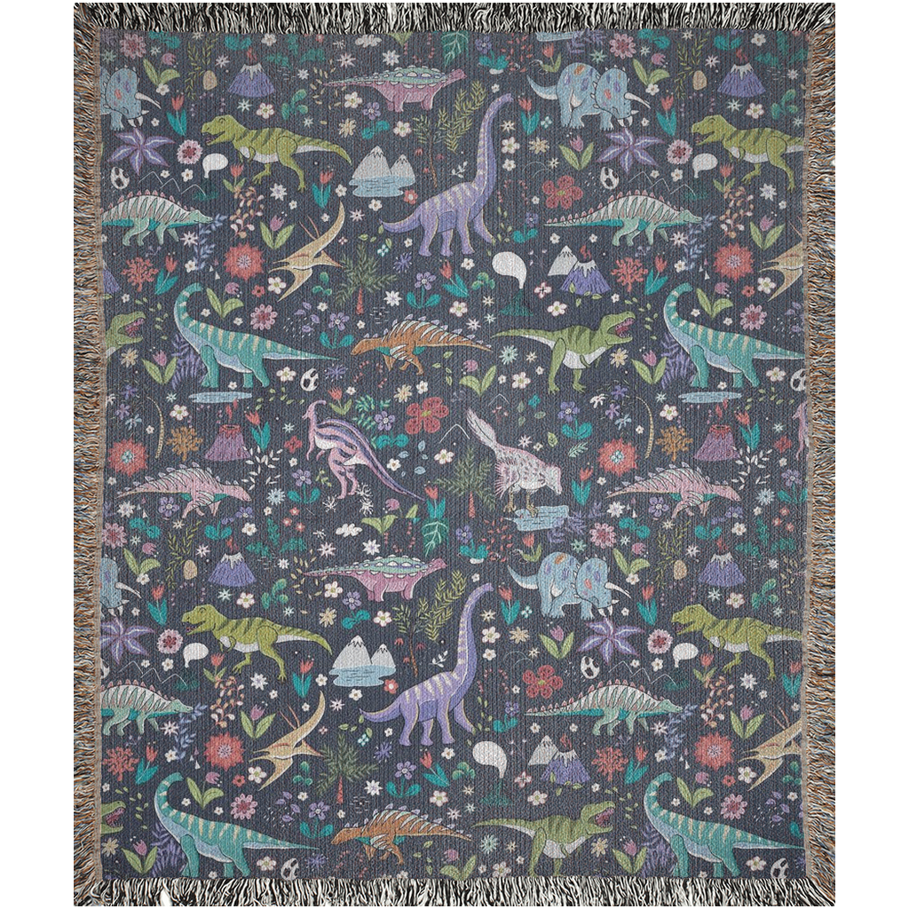 Dinosaur world Woven Blanket with dark background