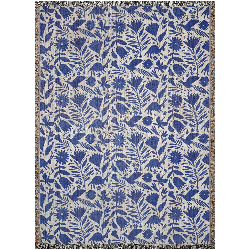 Blue Otomi woven blanket for Mexican decor