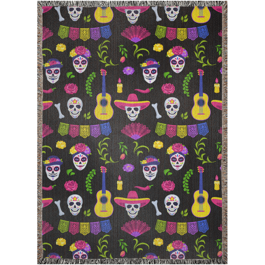 Skull fiesta Woven Blanket. Catrin and catrina head art. Mexican blanket. Mexican folklore art