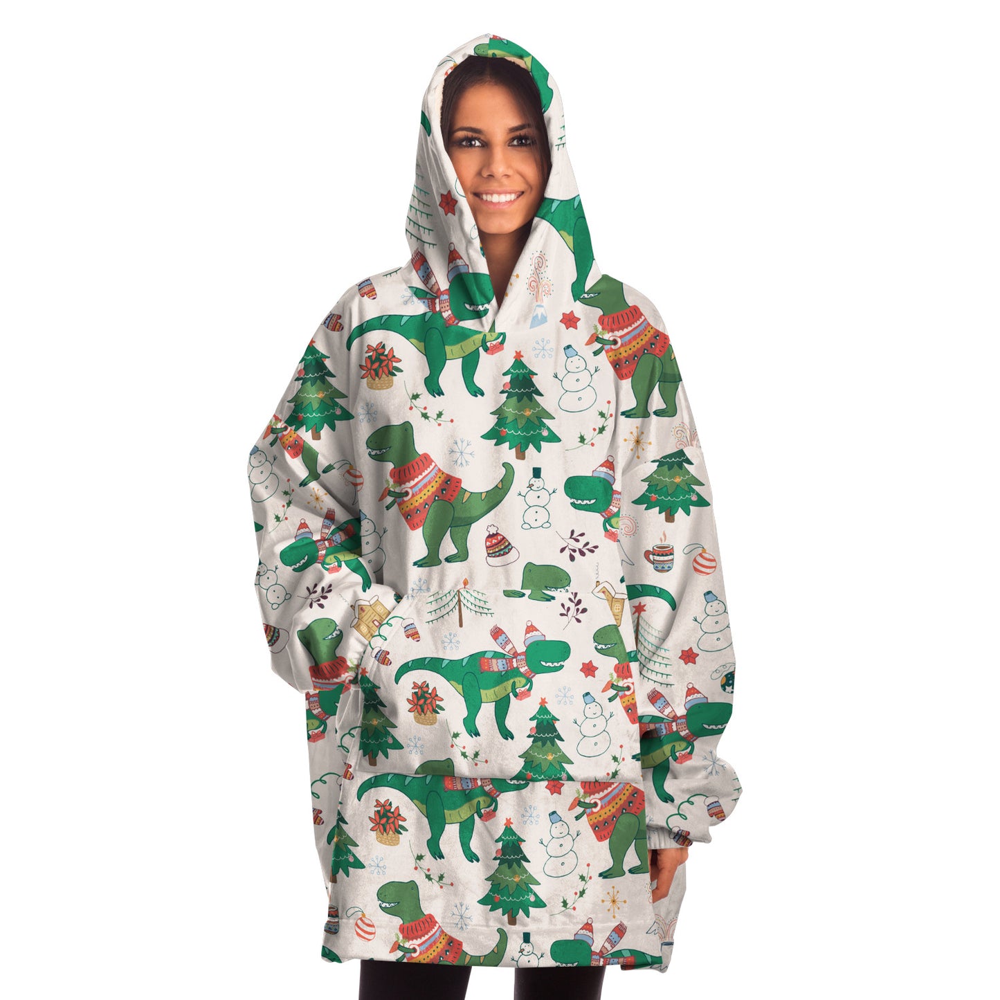 christmas dinosaurs Snug Hoodie blanket for adult for christmas season.