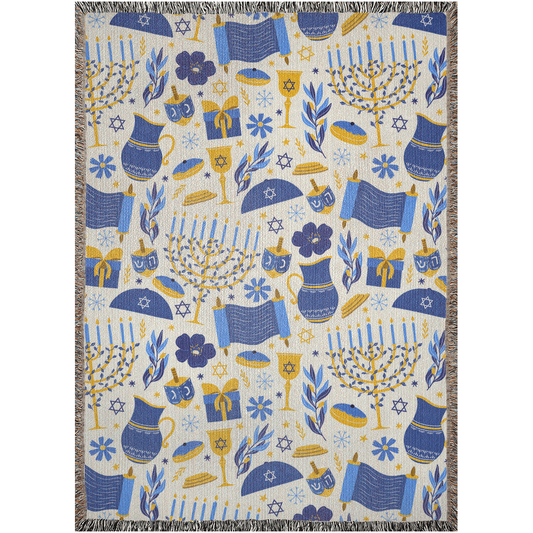 Elevate Your Hanukkah Home Decor with our Exquisite Hanukkah Cotton Woven Blanket  A Touch of Tradition and Warmth for the Festival of Light