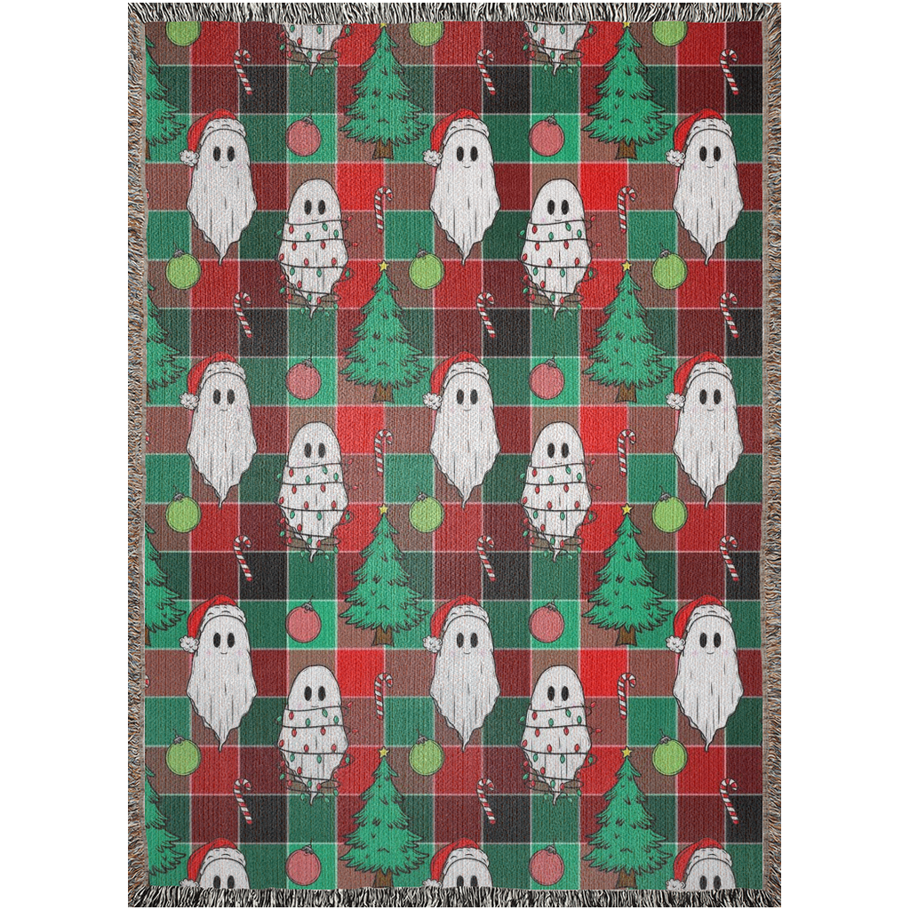 Christmas ghosts Woven Blanket with Christmas decor for holiday season.