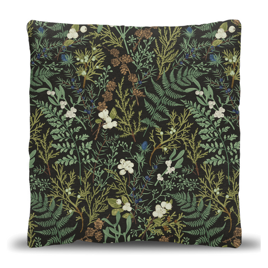 Fern Leaves Woven Pillow For Botanical Lover Or Plant Lovers. Dark Cottagecore Home Decor
