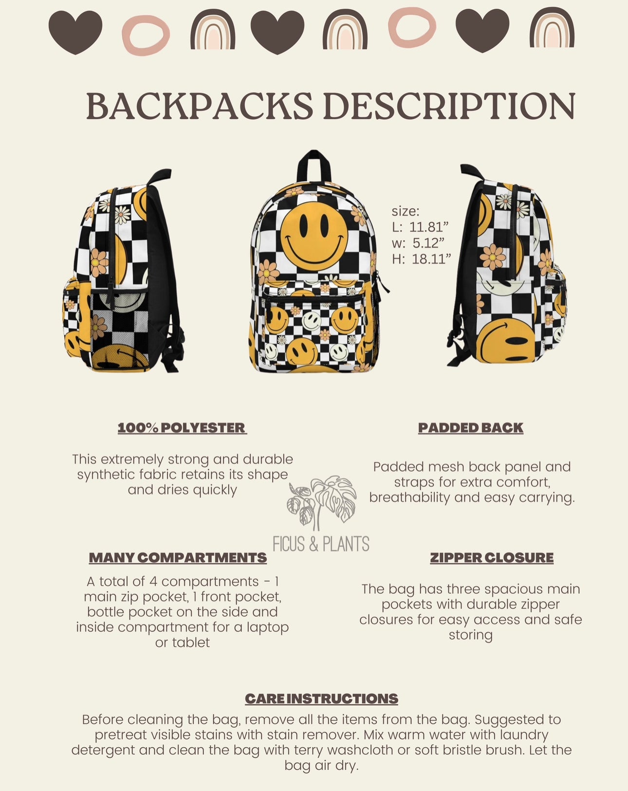 Modern Mexican Backpack for back to school. Casual back pack with Mexican Talavera. Beige and black modernist Mexican bag
