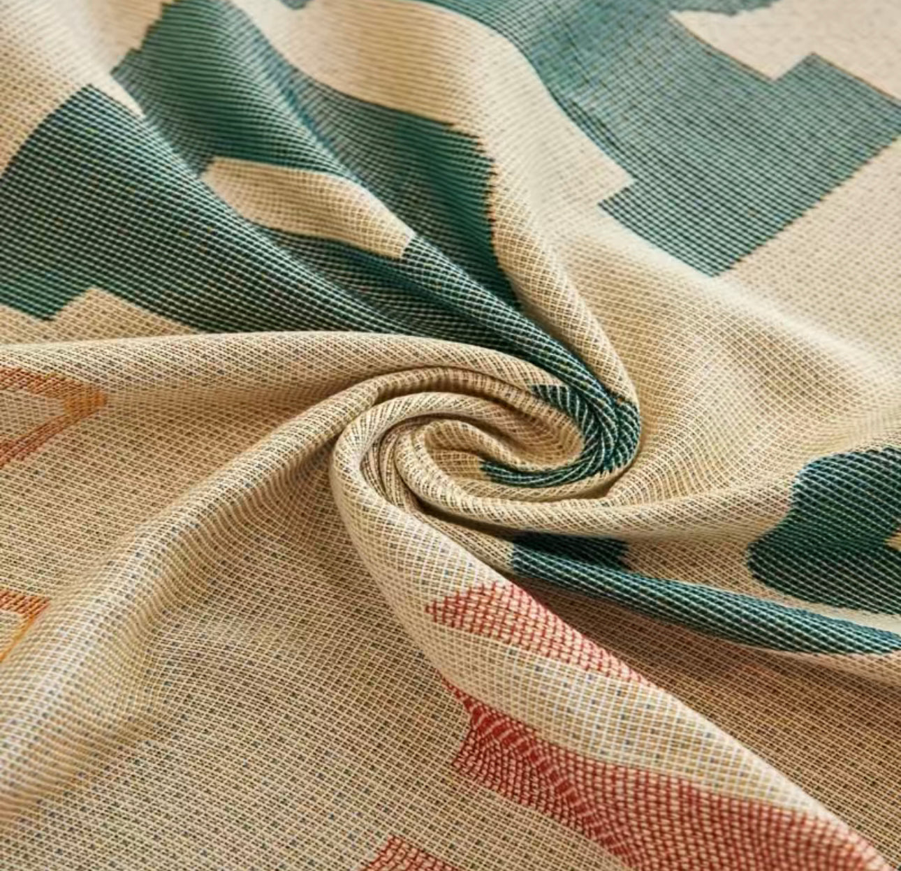 Tropical woven blanket with muted colors 71x118 inches
