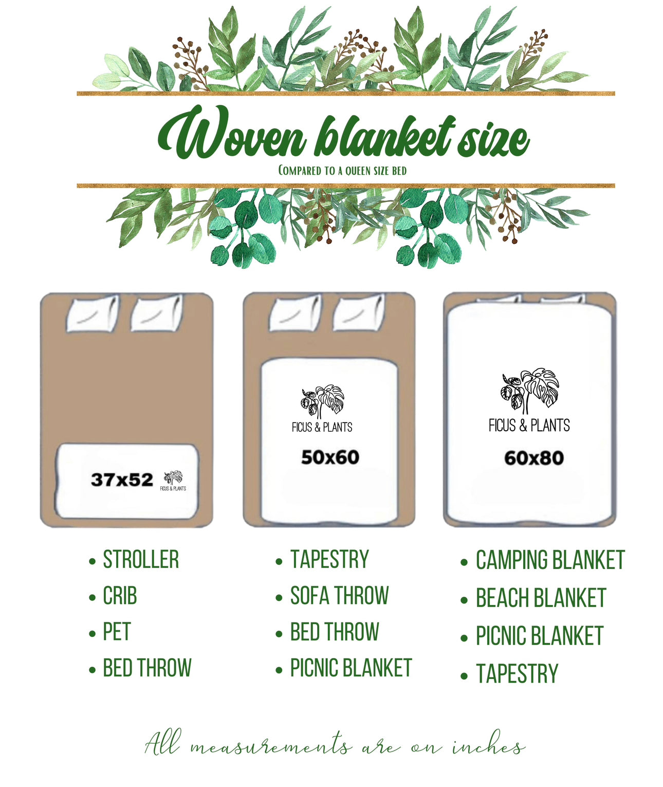 Fern Leaves Woven Blanket. Plant Leaves With green foliage and evergreen plants blanket. Forest deco. Botanical blanket