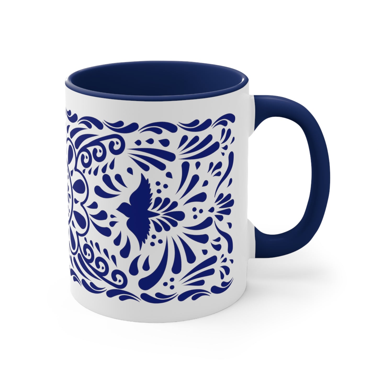 Mexican Coffee Mug with blue Talavera art for him or her. Mexican Talavera