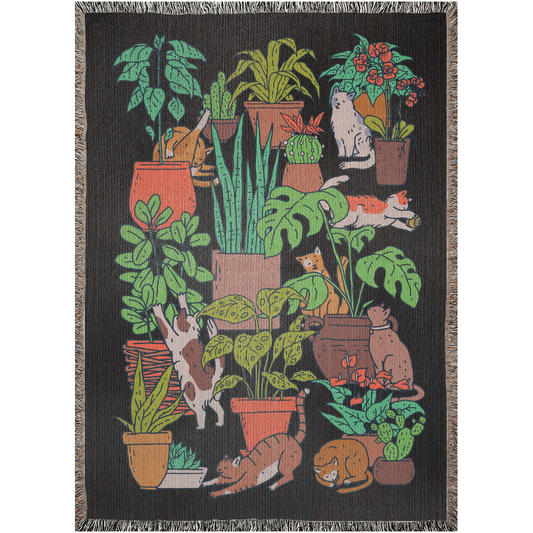 Cats in Plants Woven Blankets For Cat Lover And Plant Lover. Gift For Crazy Plant Lady And Crazy Cat Lady.