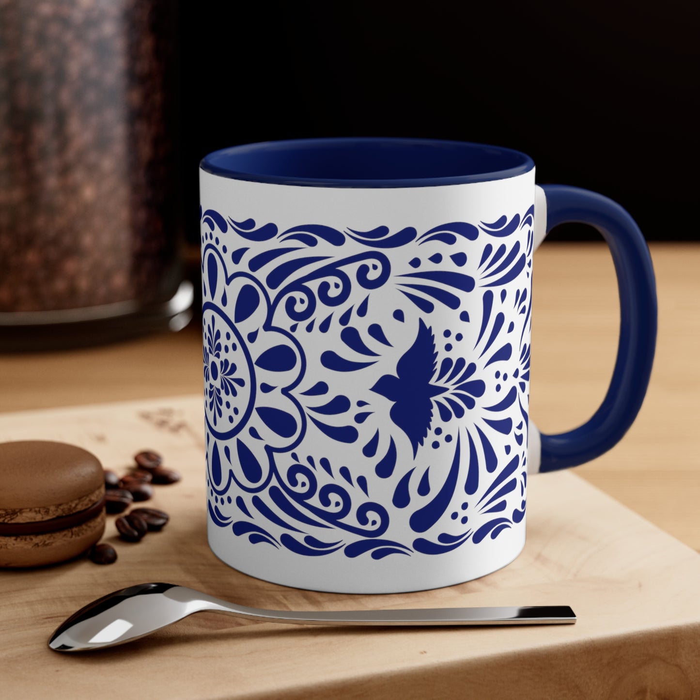 Mexican Coffee Mug with blue Talavera art for him or her. Mexican Talavera