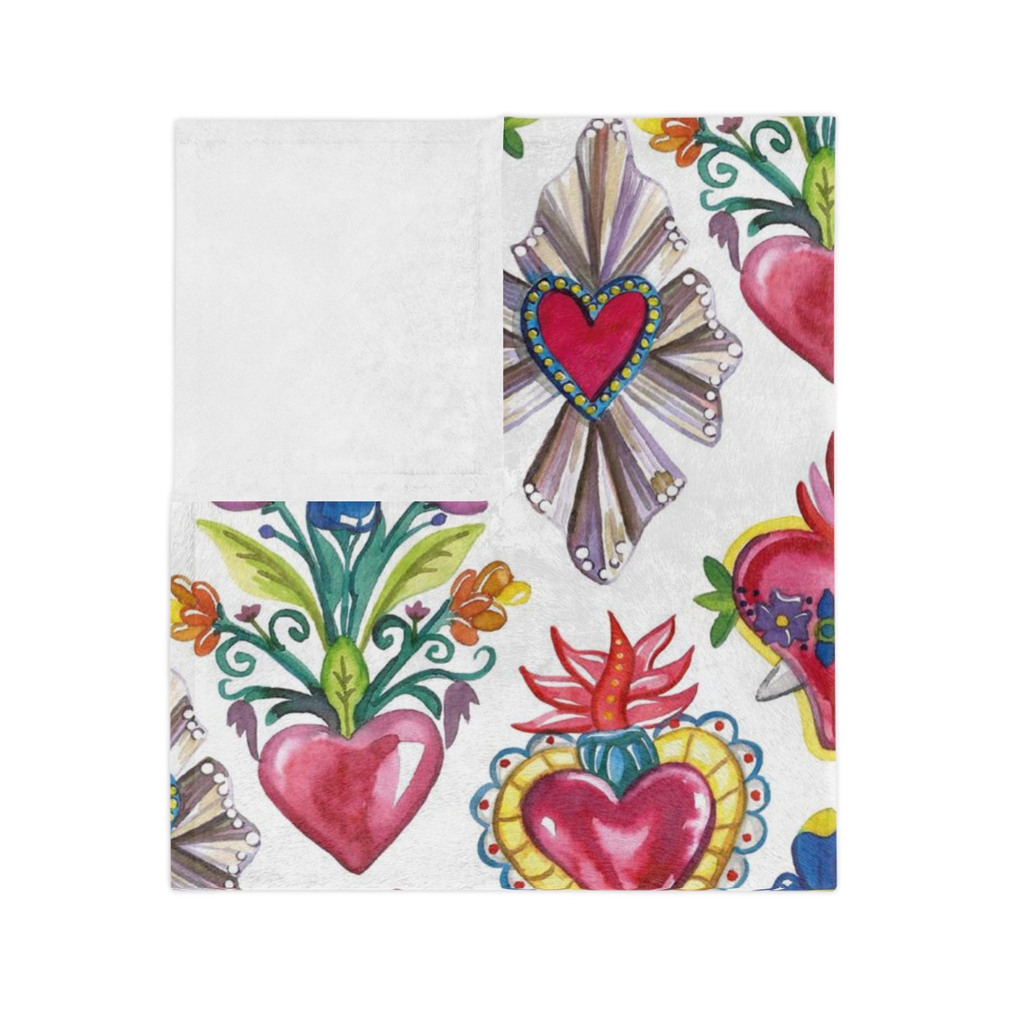 Mexican folk soft printed Blanket for him or her. Mexican folk art. Sagrado corazon