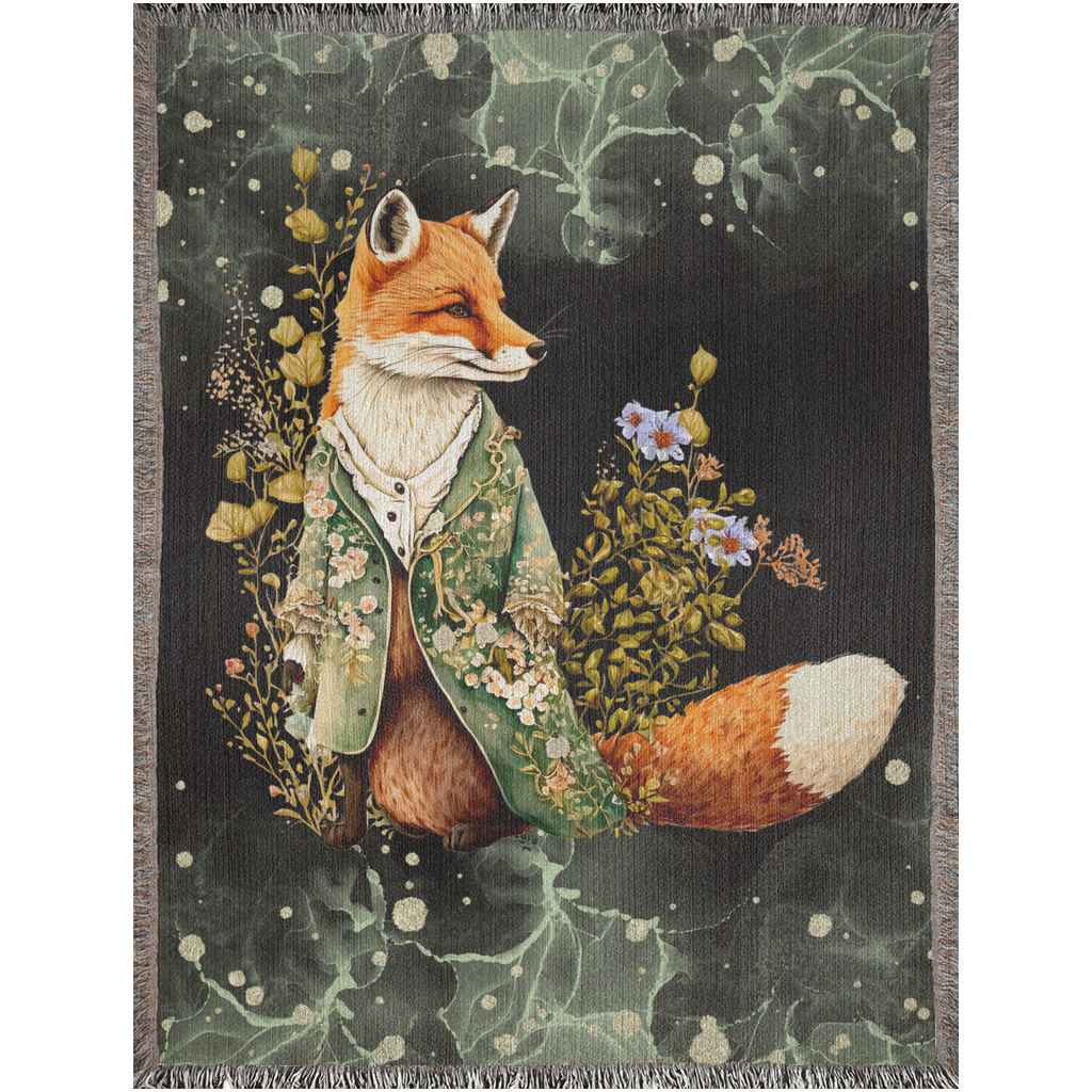 Fox and flowers Woven Blanket