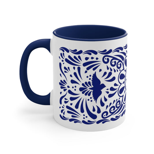 Mexican Coffee Mug with blue Talavera art for him or her. Mexican Talavera